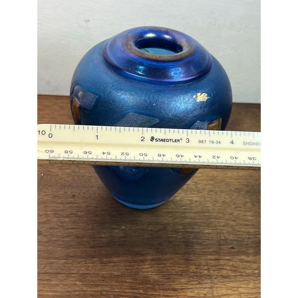 Robert Held Art Glass Handblown Vase Urn Cobalt Blue Carnival Mod Goth Mini Deco